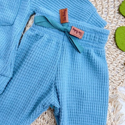 Conj. Casaco Malha Wafle e Calça - Azul